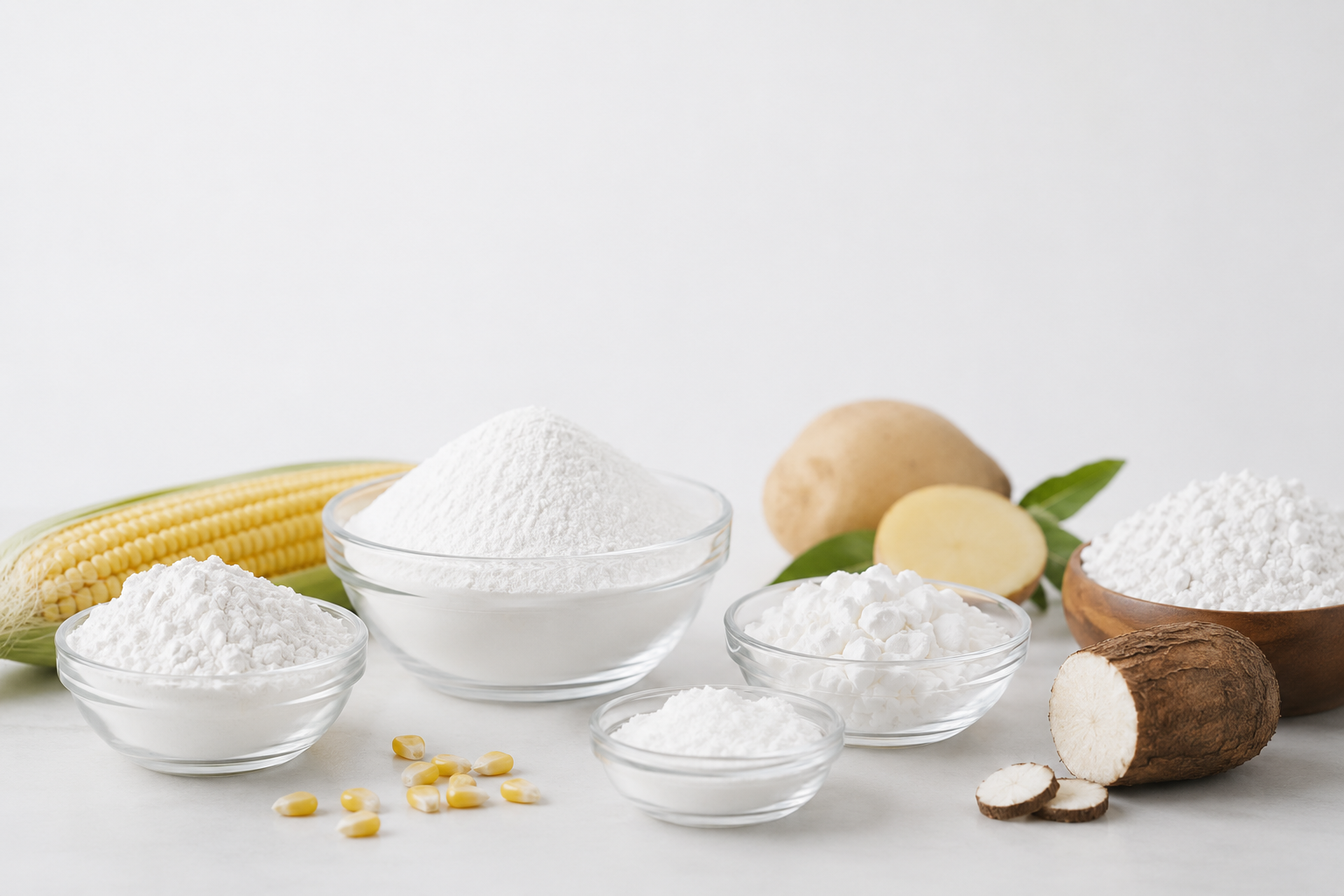 mısır nişastası, patates nişastası ve tapioka nişastası çözümleri