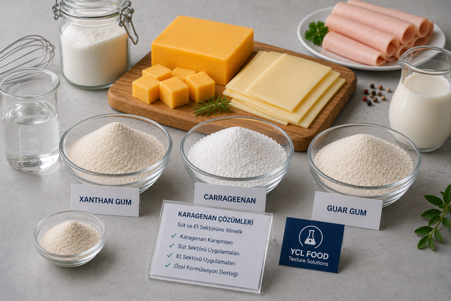 karagenan, xanthan gum ve guar gum bazlı kıvam çözümleri